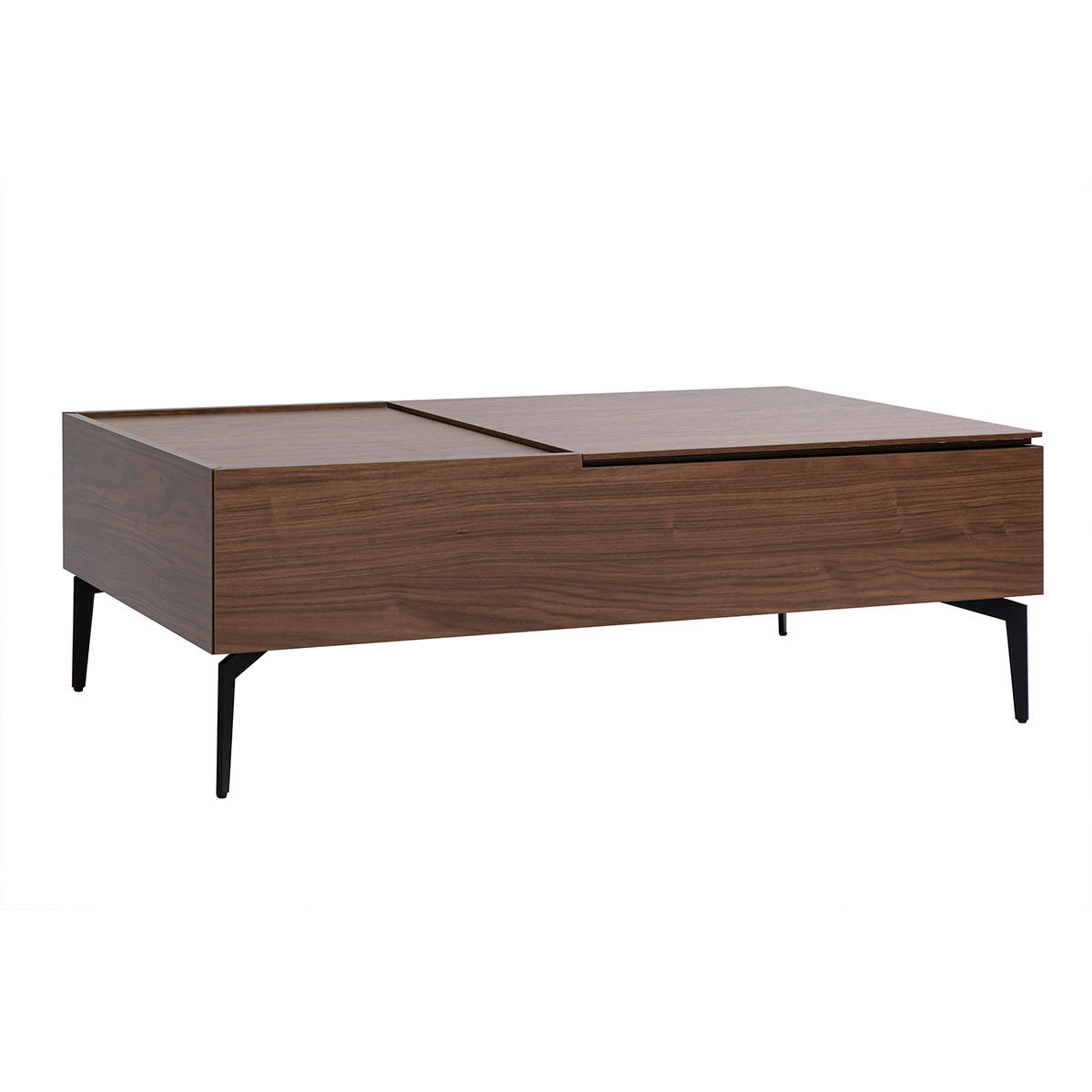 COUCHTISCH aus dunklem Holz mit Walnuss-Finish und schwarzem Metall, höhenverstellbar L103 cm SEDA - Walnussfarben, Holz (102.5/60.2/35.5cm) - Miliboo