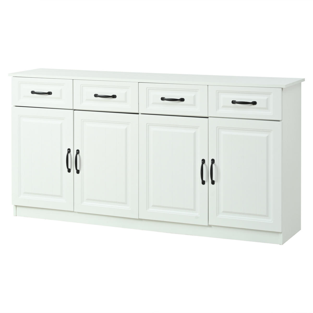 SIDEBOARD mit 4 Schubladen 4 Türen verstellbaren Einlegeböden MDF modern Weiß - Weiß/Naturfarben, Holzwerkstoff/Metall (160/80/35cm) - EVRYAE