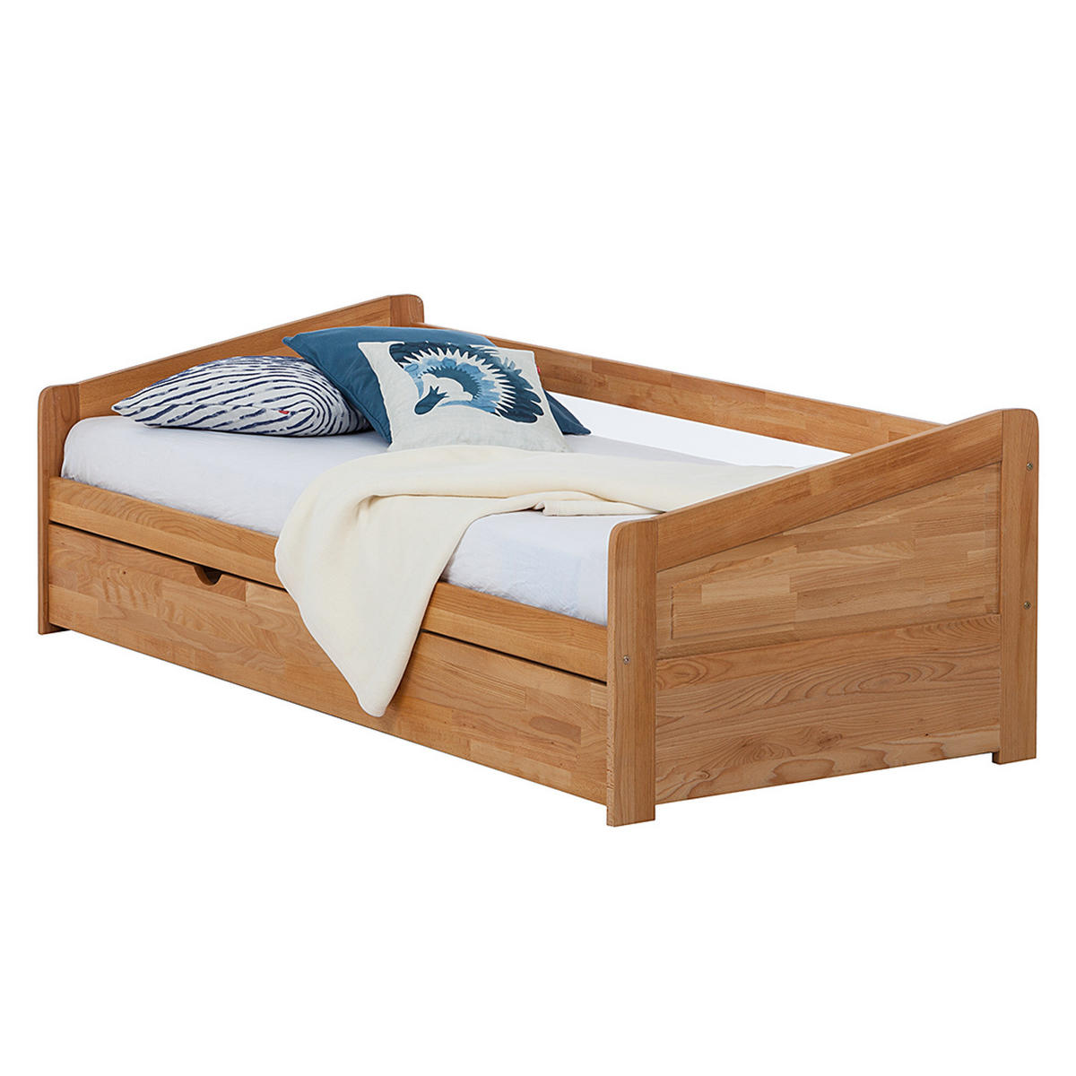 MASSIVHOLZ-FUNKTIONSBETT mit zusätzlicher Liegefläche - Kernbuche massiv - Kernbuche, Holz (90/200cm) - home24