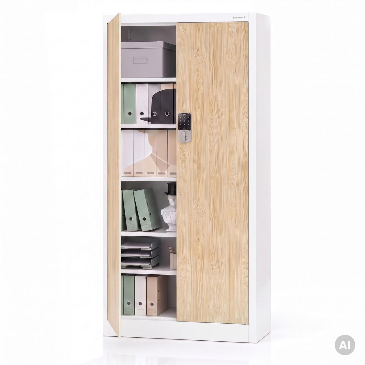 BÜROSCHRANK DANIEL mit Zahlenschloss 185x90x40 cm - Weiß/Sonoma Eiche, Metall (90/185/40cm) - Jan Nowak