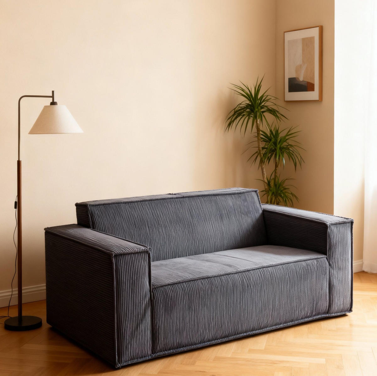 SOFA 2-Sitzer mit 65 cm Sitztiefe Cord Grau - Grau, Kunststoff (178/70/86cm) - Meubliv