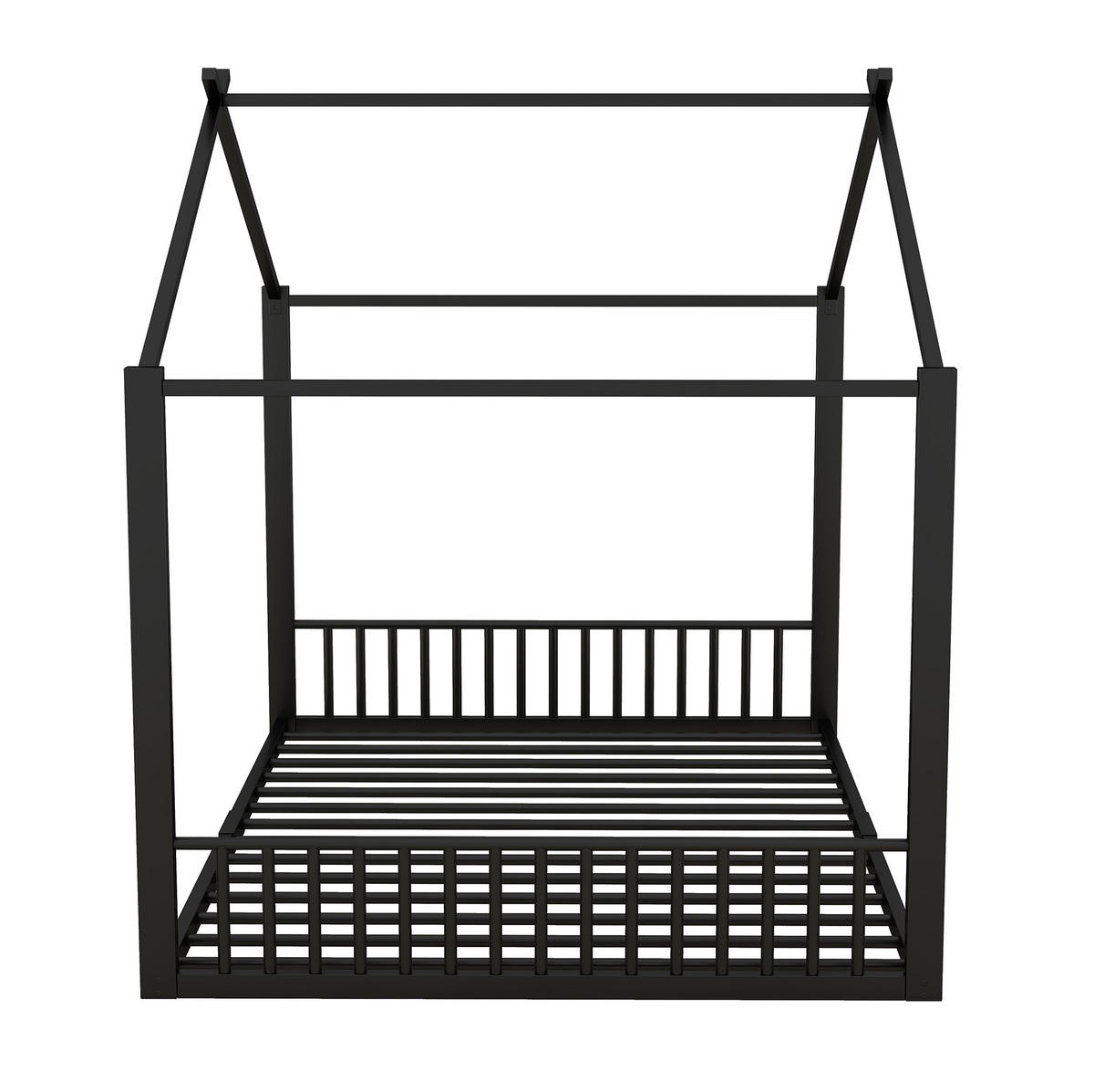 POSTELJA v obliki hiše 140/200 cm črna iz kovine s stabilnim okvirjem - črna, kovina (140/200cm) - OKWISH