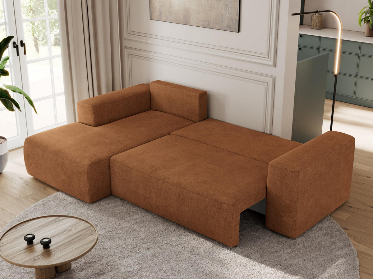 ECKSOFA TRENTINO L Orange Stukture - Links - Schwarz/Orange, Textil (266/164cm) - MKS