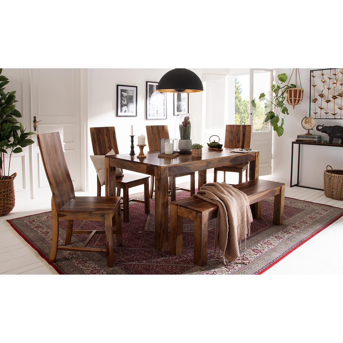 ESSTISCH - Sheesham massiv - Sheeshamfarben, Holz (90/160/76cm) - home24