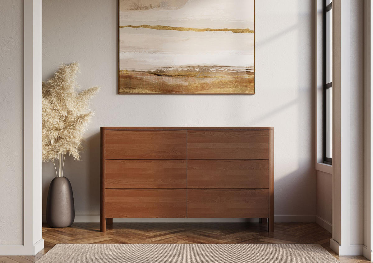 HOLZKOMMODE Modena Low 150, Nussbaumfarbe - Walnussfarben, Holz/Buchenholz (150.5/91.5/45cm) - Visby