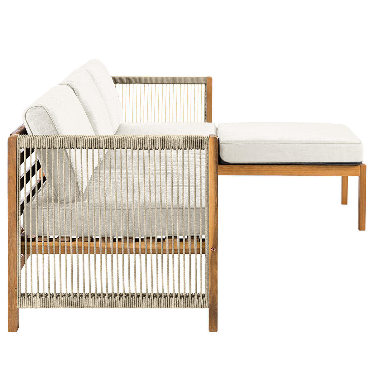 LOUNGESET - Akazie massiv / Polyester - 3-teilig - Beige/Braun, Holz/Textil - home24