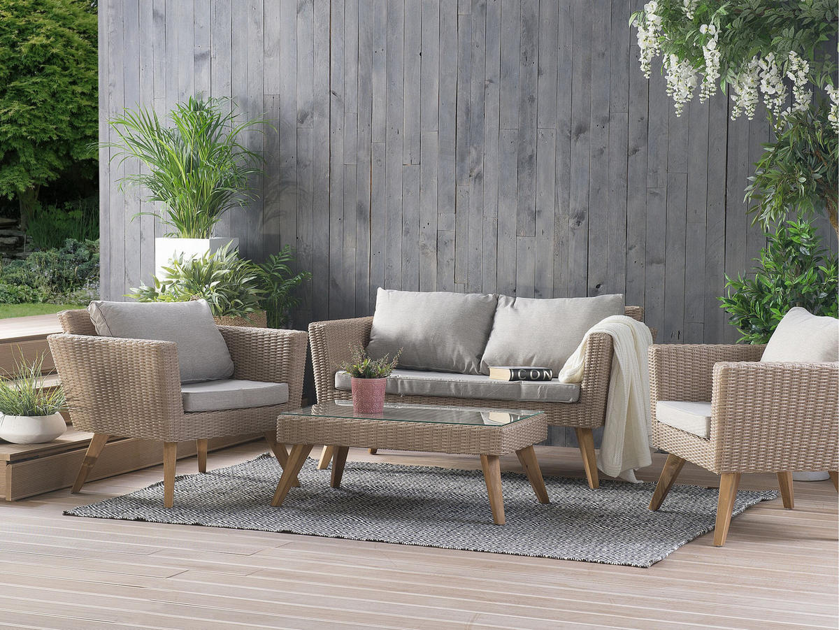 LOUNGE-SET 4-sitzer Rattan Grau Vittoria - Beige, Kunststoff - Beliani