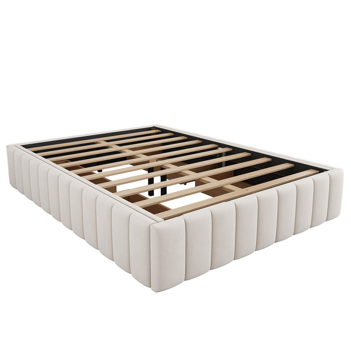 POLSTERBETT 140x200cm Beige minimalistisch ohne Kopfteil - Beige, Holz (140/200cm) - FLIEKS