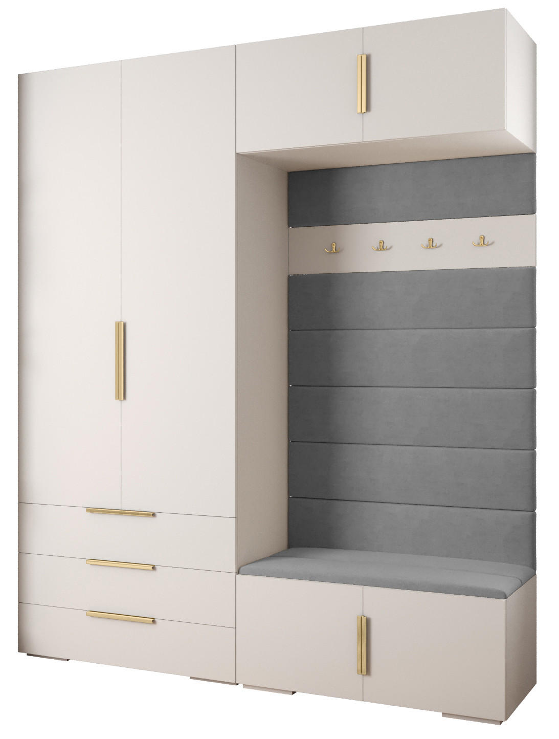 Abiks Möbel Garderoben-Set Weiß, Grau, Gold 200x236.7x47 cm
