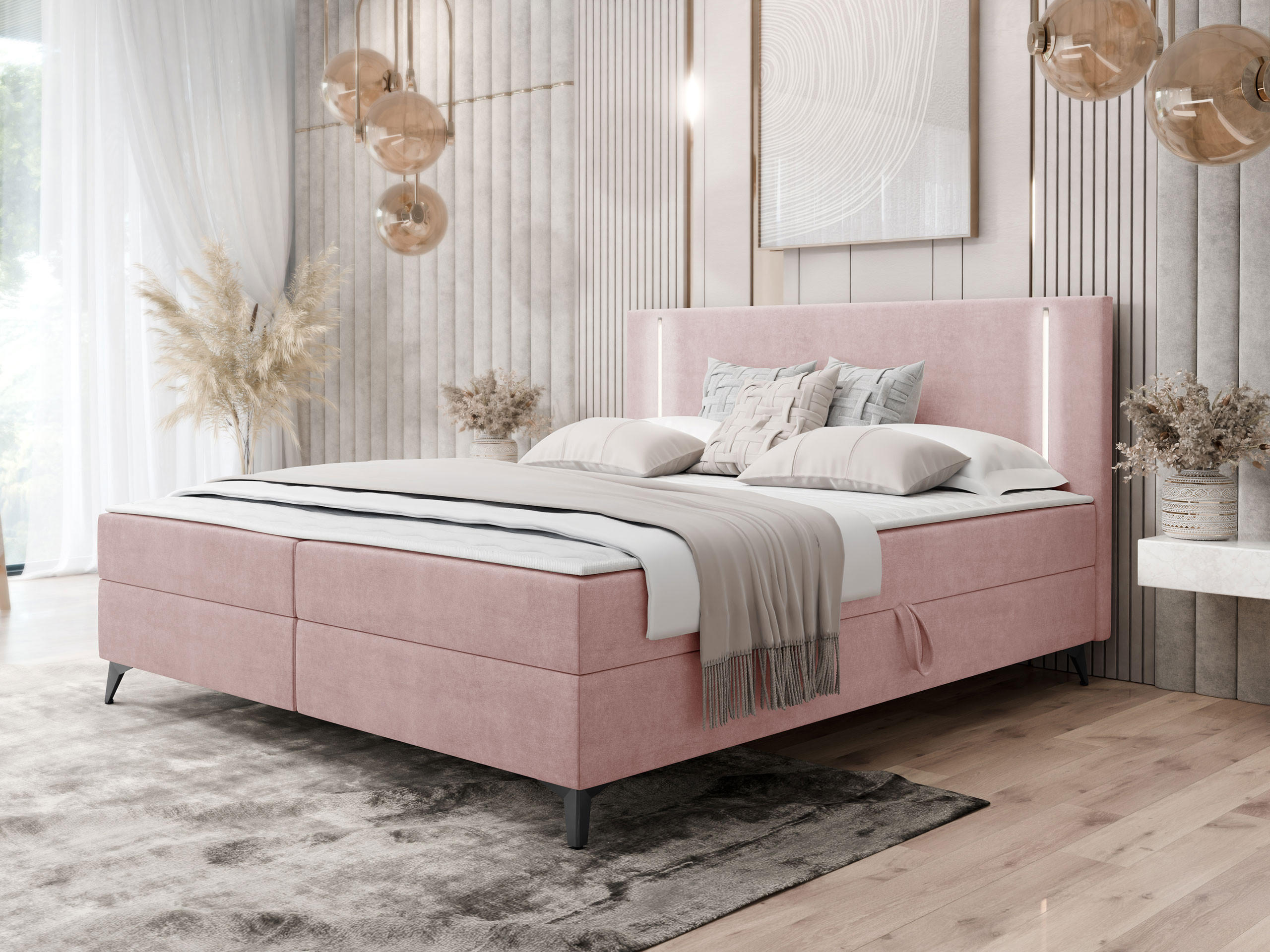 BOXBETT Ono 2 - Schwarz/Rosa, Holz/Textil (140/200cm) - MIRJAN24