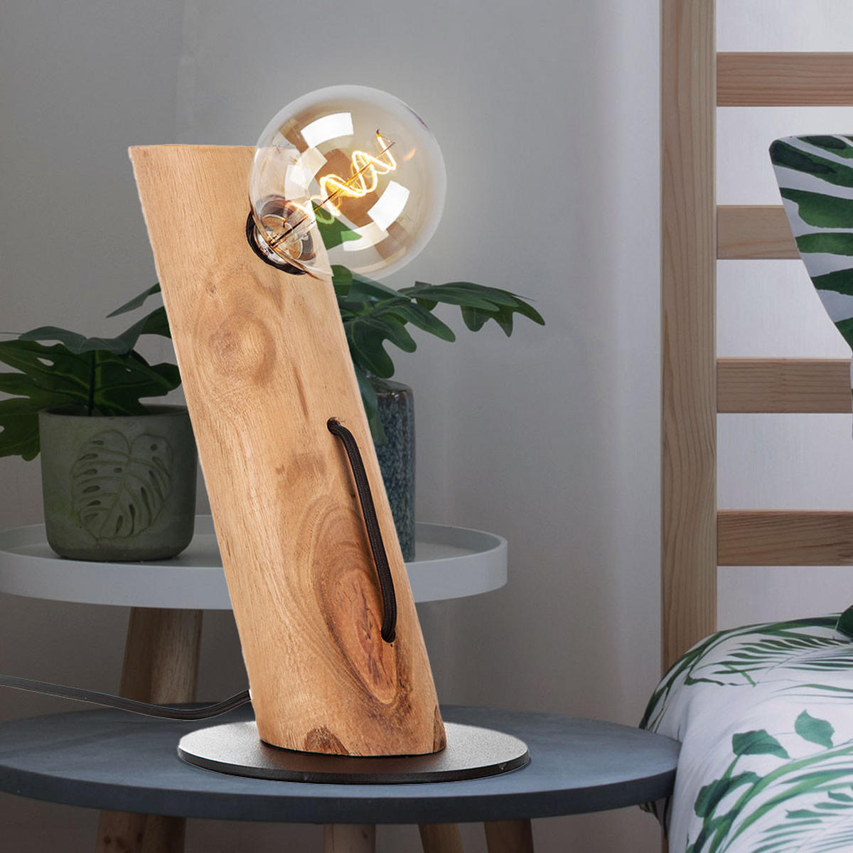 TISCHLEUCHTE Metall Eukalyptusholz Braun - Braun, Holz (16/8/28.2cm)