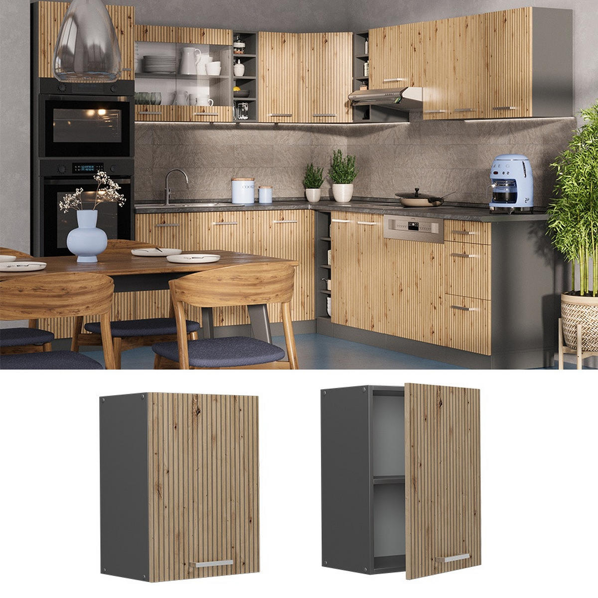 VISEĆI KUHINJSKI ORMAR R-Line Hrast Artisan 45 cm - hrast Artisan/antracit, drvni materijal (45/60/31cm) - Vicco