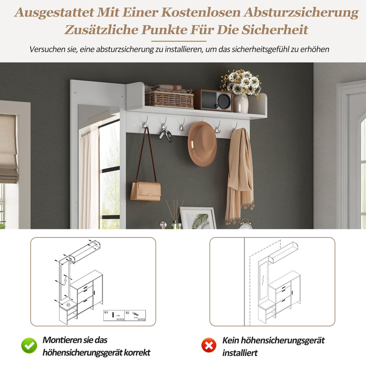 GARDEROBENSCHRANK mit Schuhschrank Spiegel und Schuhwechselbank mit Stauraum Weiß 140/30/200 cm - Weiß, Holzwerkstoff (140/200/30cm) - EVRYAE