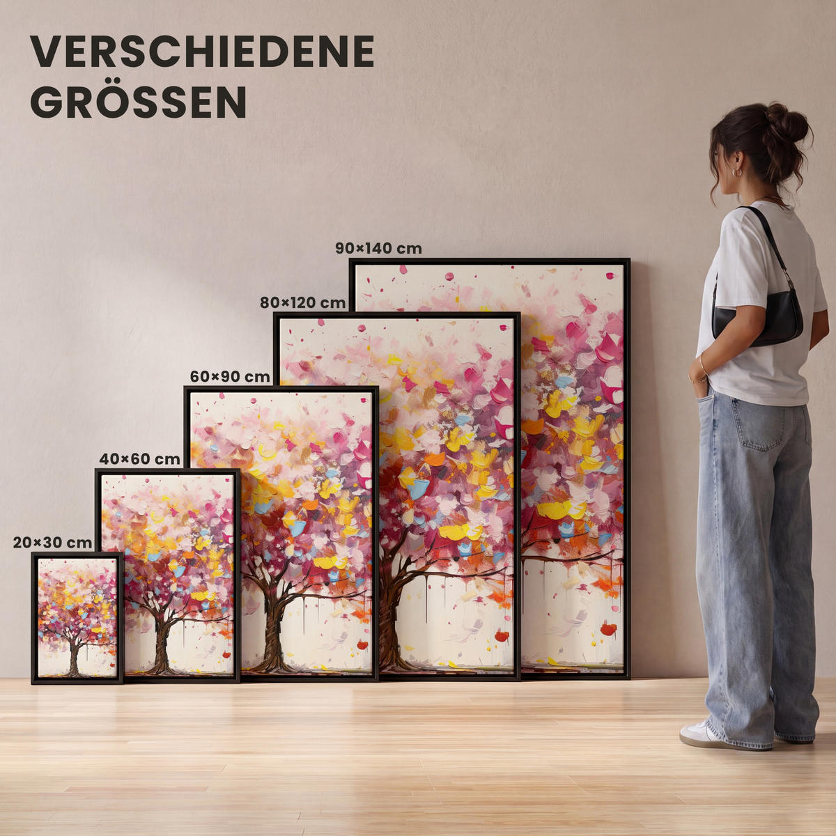 LEINWAND Bilder mit Rahmen - Aquarell - Baum - Kunst - Abstrakt - 20x30 - Multicolor, Textil (20/30cm) - MuchoWow