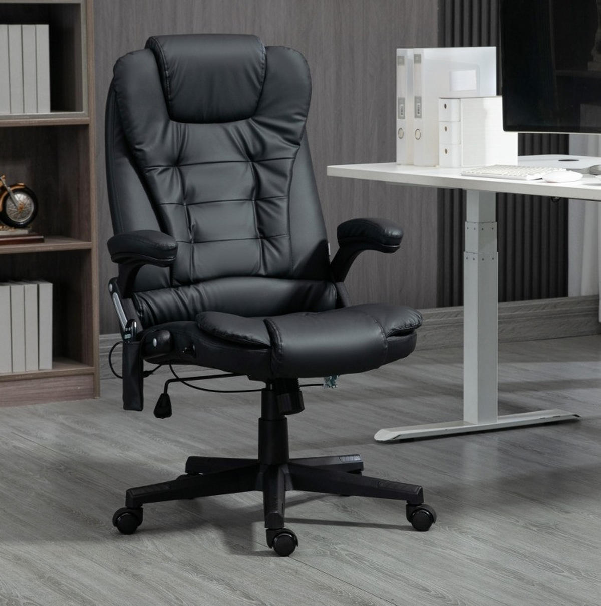 BÜROSTUHL mit Massagefunktion höhenverstellbar Kunstleder Black - Schwarz, Metall (70/121/70cm) - Meubliv