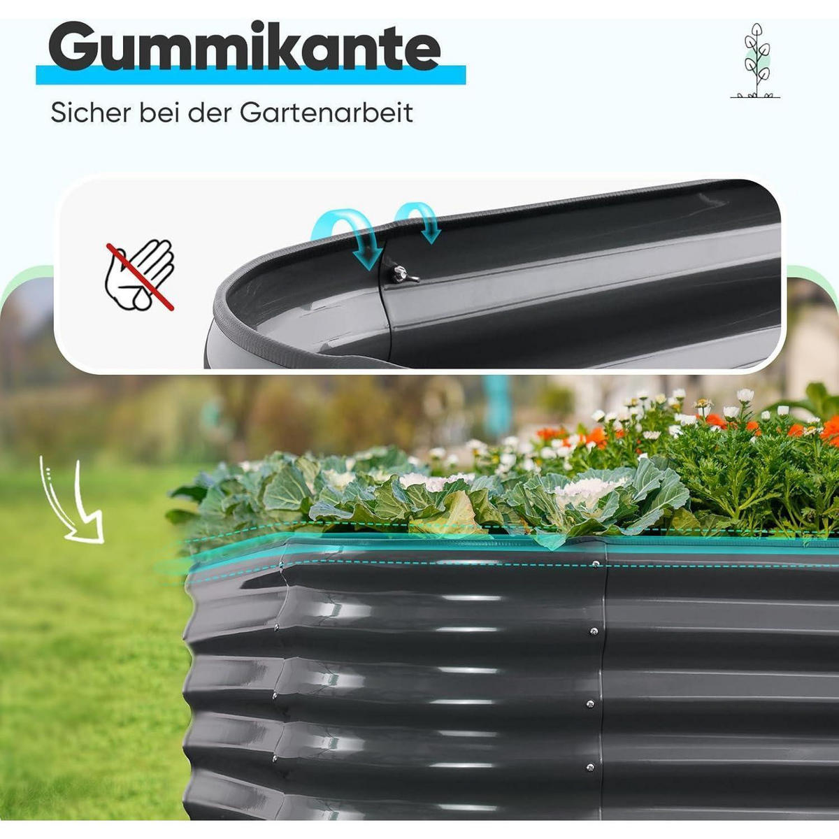 HOCHBEET Metall Grau 201 x 107 x 62 cm - Schwarz, Metall (107/62/201cm)