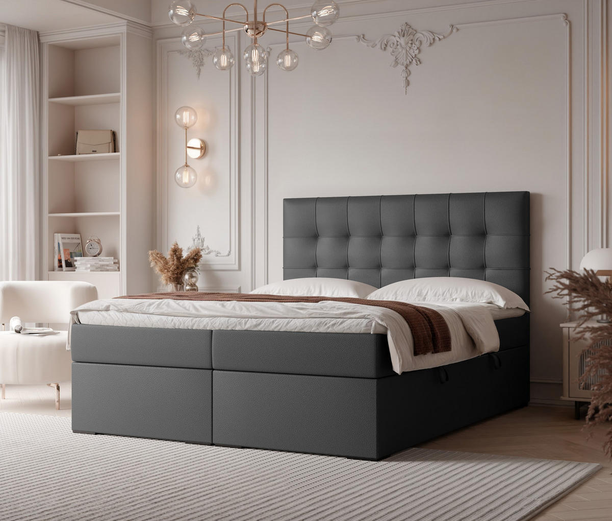 BOXBETT IMPERIAL 200/200 cm, in Schwarz, mit Matratze und Topper - Schwarz, Holzwerkstoff/Textil (200/200cm) - Idohome