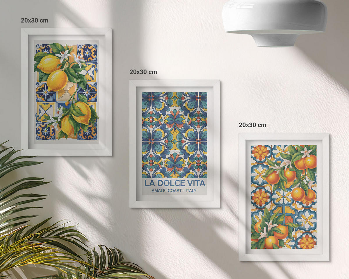 WANDBILDER 3er-Set - 20x30 cm Weißer Rahmen - Zitronen-Orangenblütenmuster - Weiß, Kunststoff (20/30cm) - ArtPrintCave