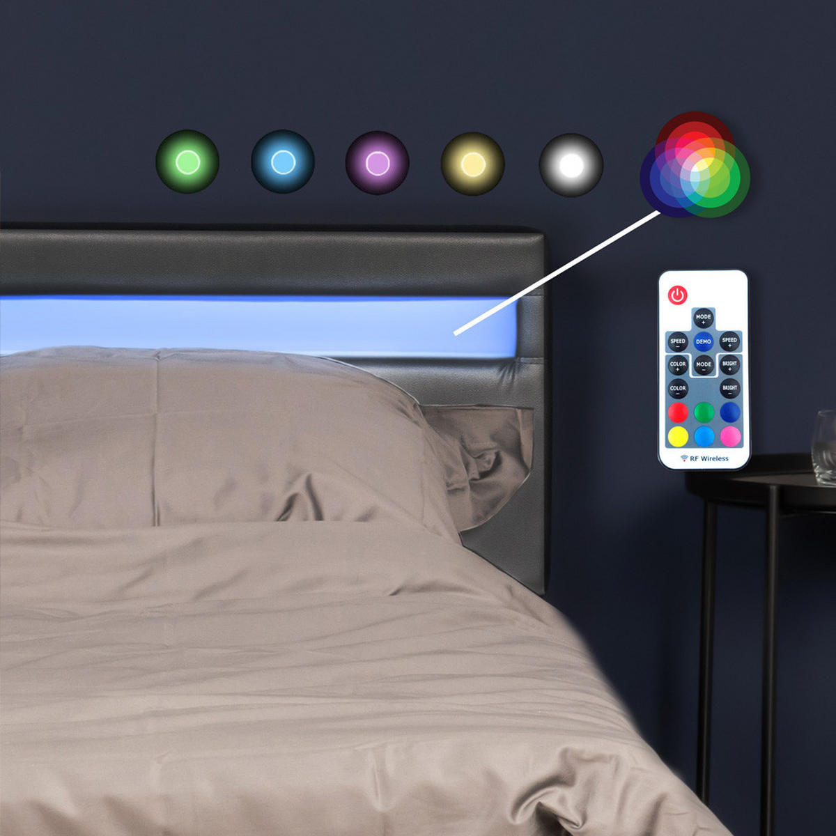 LED BETT ASTRO - Dunkelgrau, 90 x 200 cm - Dunkelgrau, Kunststoff - Home Deluxe