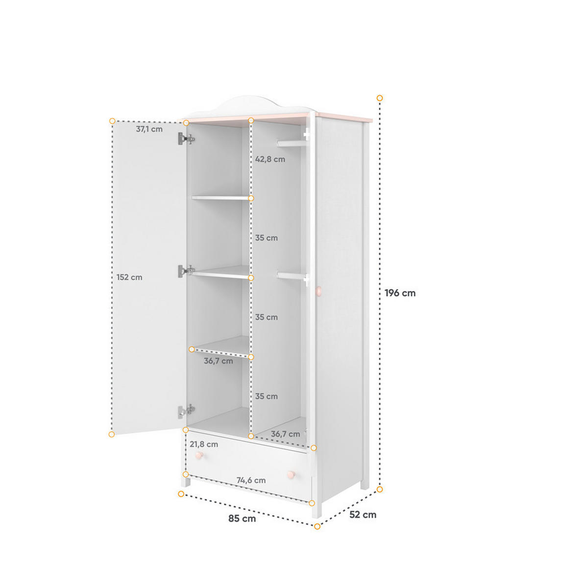 KINDERKLEIDERSCHRANK STORY 12 - Eichefarben/Beige, Holzwerkstoff (85/196/52cm) - Meblini