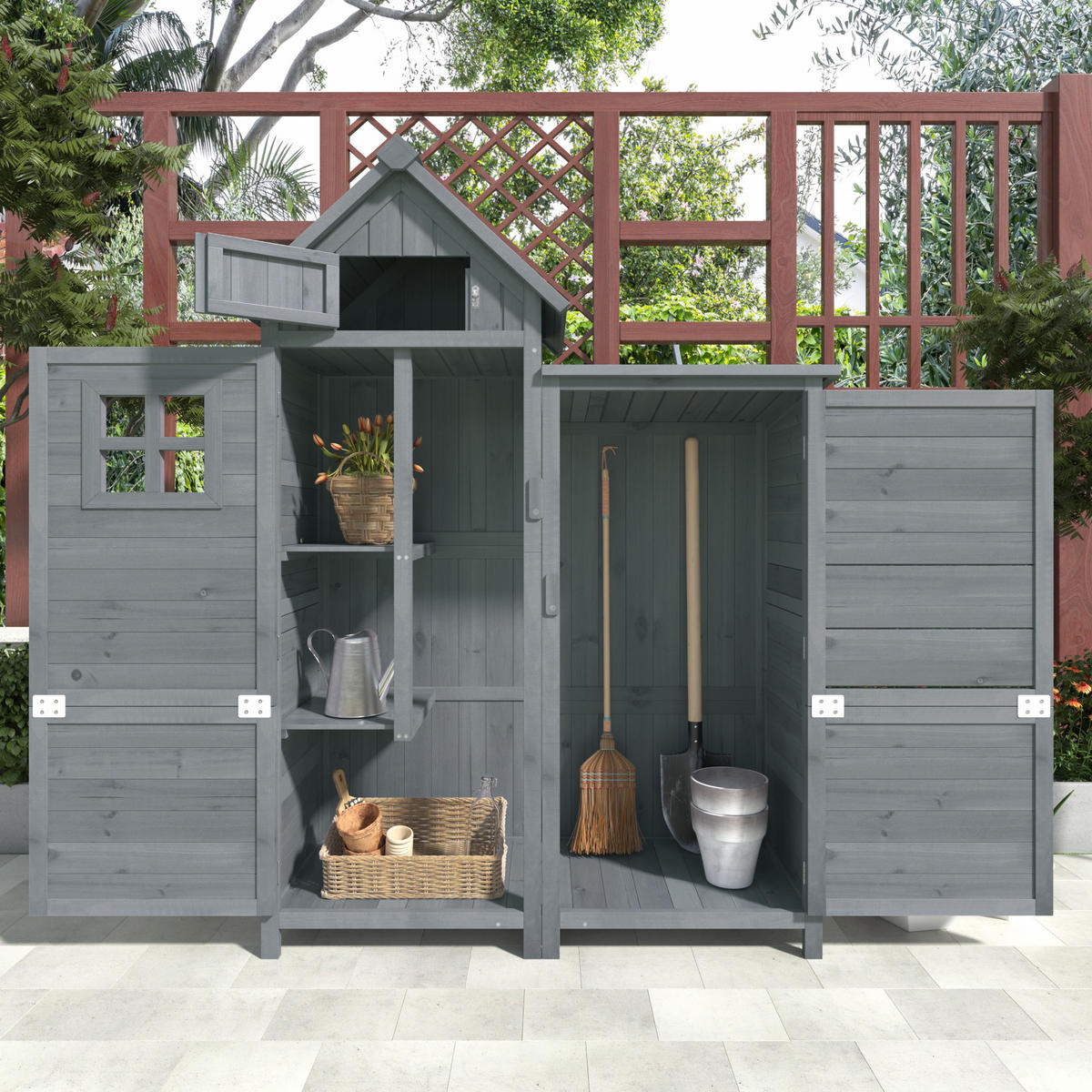 GARTENSCHRANK Tanne wetterfest Doppel Tür Stauraum Garten Grau - Grau, Holz (52/170/116cm) - FLIEKS