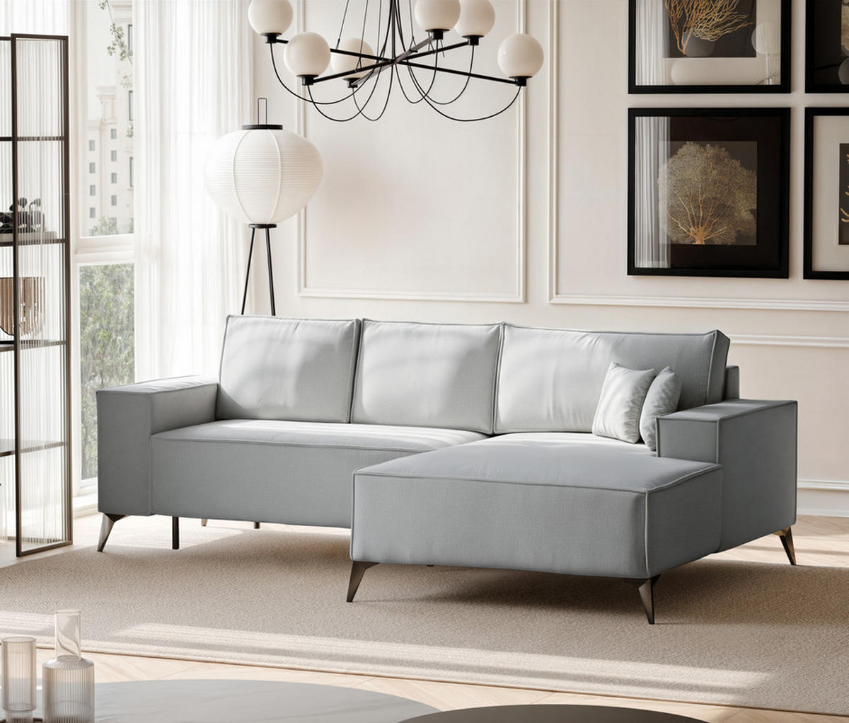 ECKSOFA OTIS Rechts, mit Schlaffunktion und Bettkasten, Grau - Grau, Textil/Metall (294/185cm) - Idohome