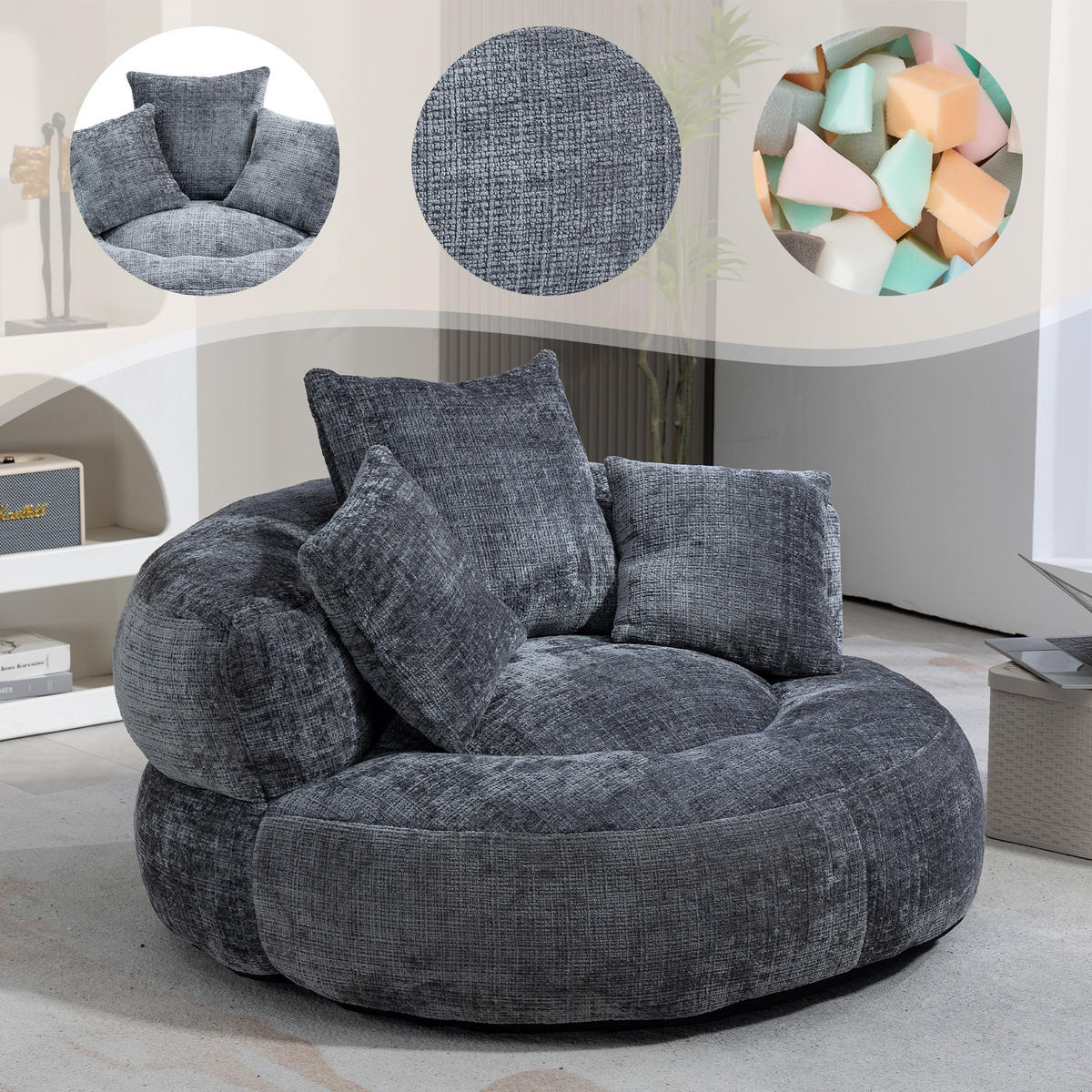 SITZSACK Chenille Grau - Dunkelgrau, Textil (108/52/108cm) - WISHDOR