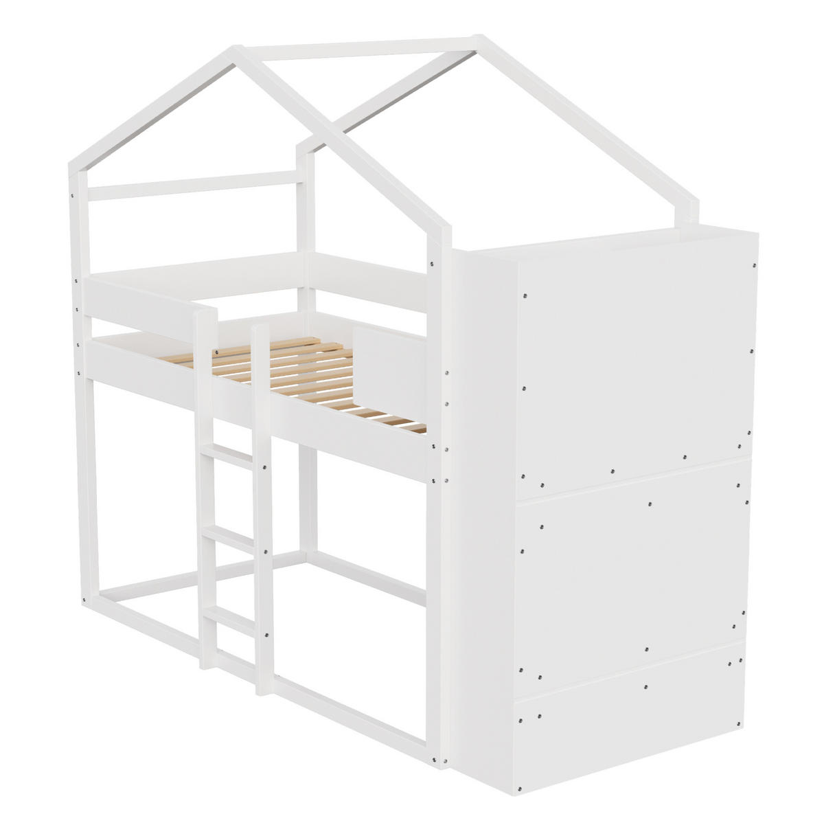 ETAGENBETT 90/200 cm mit Stauraum an beiden Kopfteilen, Sicherheitsgeländer und offenem Unterbett aus Kiefern , Weiß - Weiß, Holzwerkstoff (90/200cm) - Redom