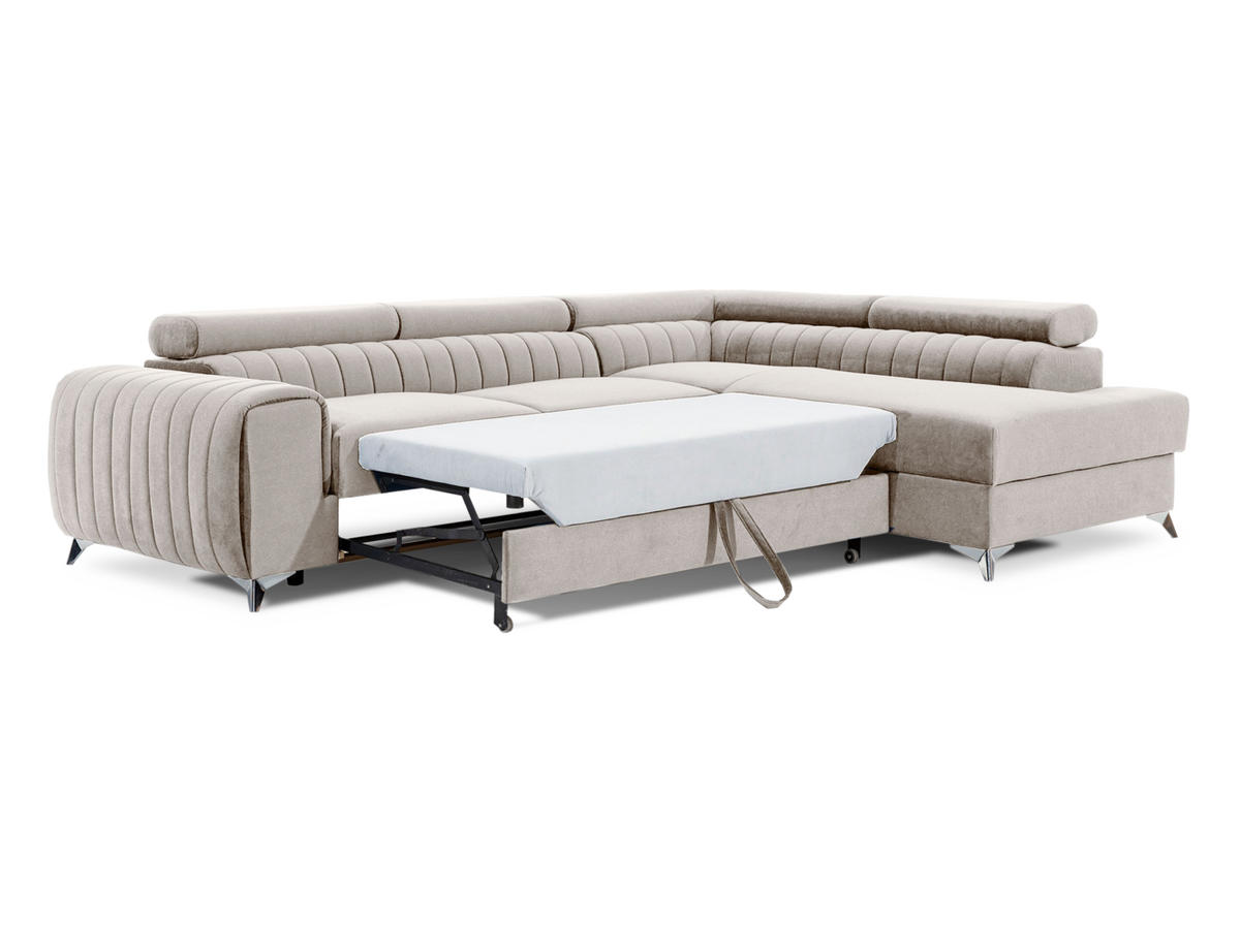 ECKSOFA Laurence mit Schlaffunktion & Bettkasten – 278 x 205 cm, verstellbare Kopfstützen - Beige, Kunststoff (278/205cm) - Wohnideebilder