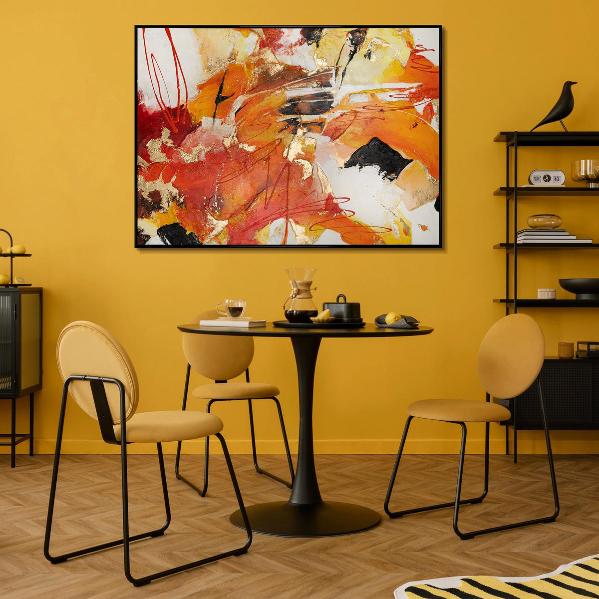 GEMÄLDE Orangene Explosion II Schattenfugenrahmen Schwarz 180x120 cm - Schwarz, Holz (180/120cm) - YS-art gallery