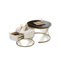 COUCHTISCH 70/70/45 cm mit Marmoroptik und Golddekor 2er-Set - Schwarz, Holzwerkstoff (70/70/45cm) - OKWISH