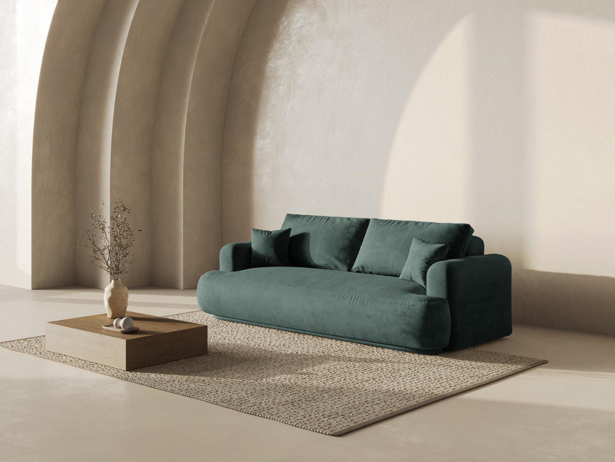 SOFA ausklappbar mit Bettkasten Ella aus Samt petrol 3 Sitzplätze - Petrol, Textil (271/94/108cm) - Micadoni