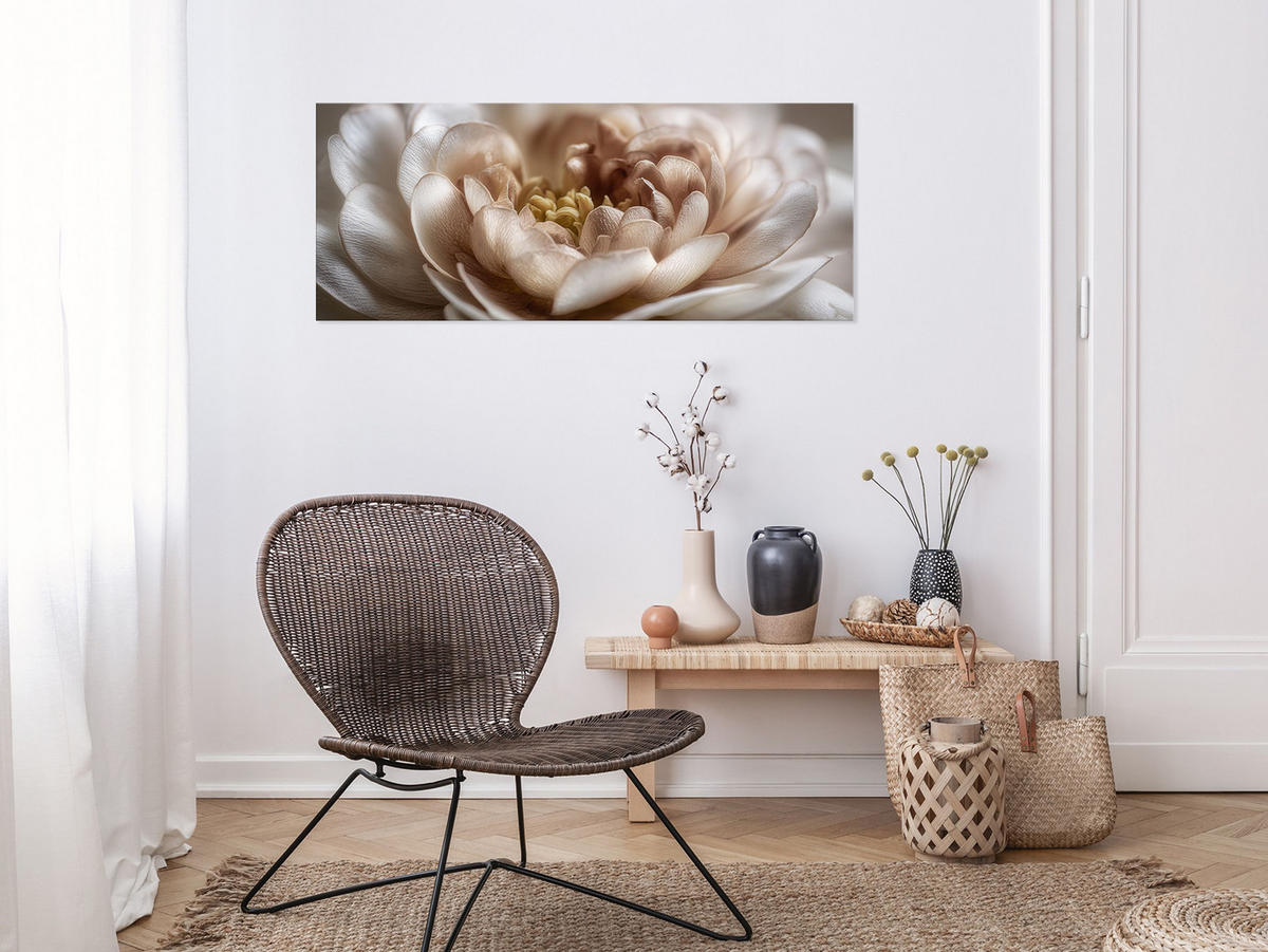 GLASBILD 125x50 cm Blume beige boho - Beige, Glas (125/50cm) - artissimo