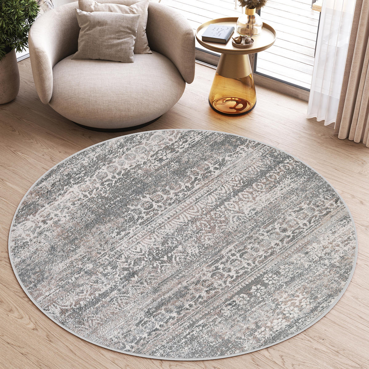TEPPICH VALLEY Grau Rund 200/200 cm - Grau, Textil (200/200cm) - Tapiso