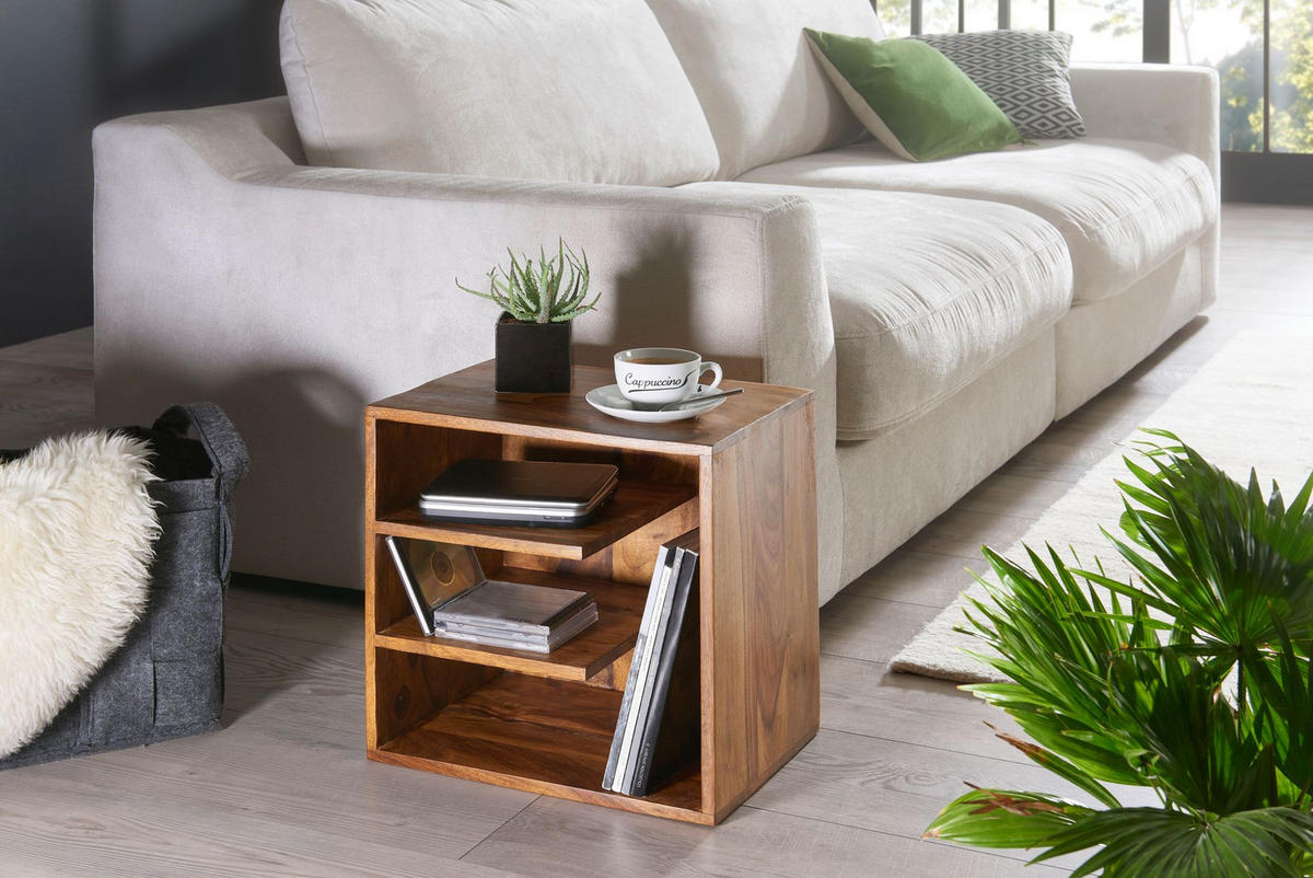 BEISTELLTISCH – Massivholz 43x43x30 cm mit 3 Ablageflächen - Braun, Holz (30/43/43cm) - KADIMA DESIGN
