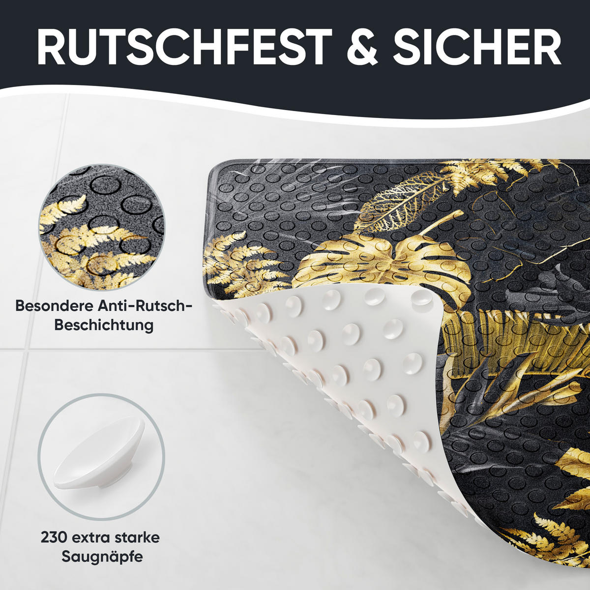 BADEMATTE Golden Leaves - Goldfarben, Kunststoff (53/53cm) - Sanilo