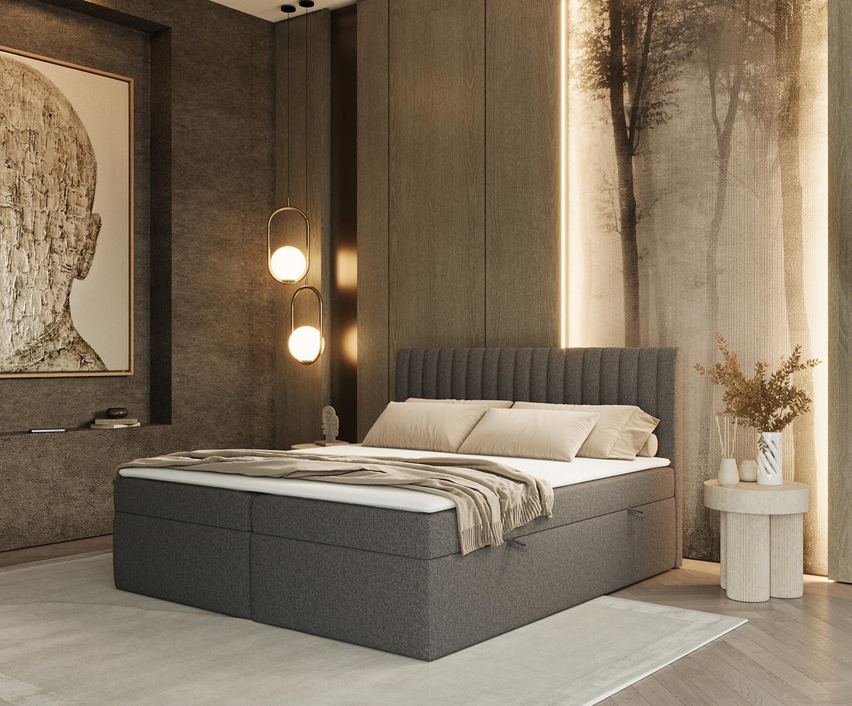 BOXBETT Maldon 160/200 cm Anthrazit im Megan Stoff - Anthrazit/Schwarz, Holz/Holzwerkstoff (160/200cm) - AltaBeds