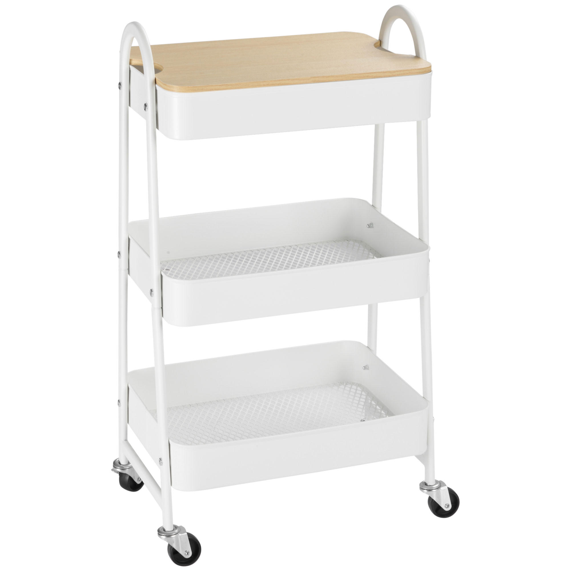 KÜCHENWAGEN 3-Etagen Aufbewahrungswagen Servierwagen Küchenregal mit Rollen Weiß - Weiß, Metall (31/79.4/45cm) - HOMCOM