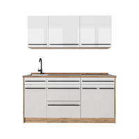 SINGLEKÜCHE R-Line, Weiß Hochglanz/Goldkraft Eiche, 160 cm Arbeitsplatte Goldkraft Eiche - Honigeiche/Weiß Hochglanz, Holzwerkstoff (160/81.6/60cm) - Vicco