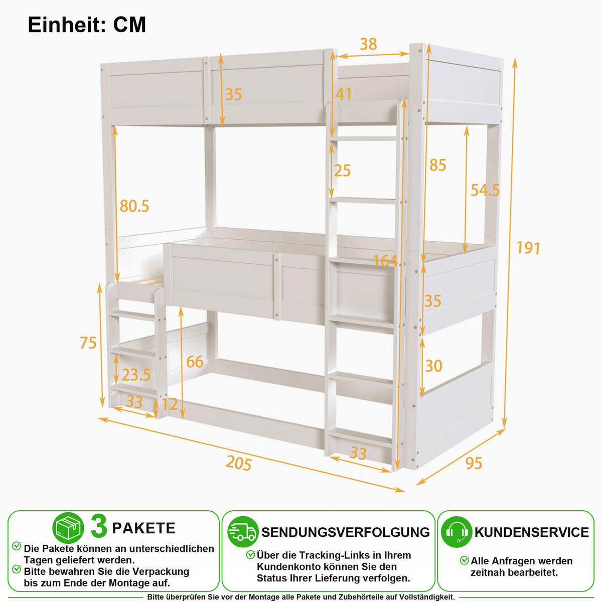 PATROVÁ POSTEL 90/200 cm v bílé barvě ze dřeva - bílá, dřevo/kompozitní dřevo (90/200cm) - CHICFURN