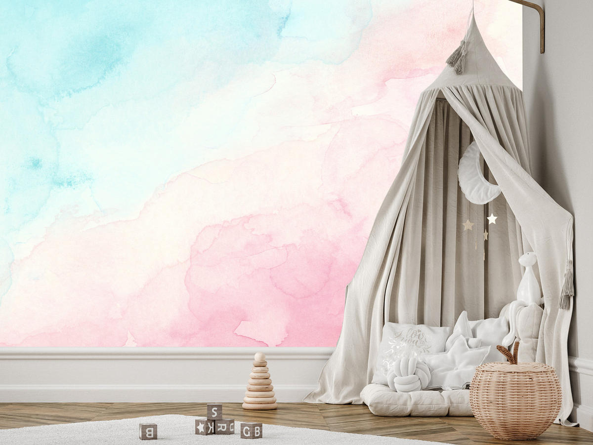 FOTOTAPETE für Kinderzimmer Pastell Ombre Aquarell Gradient 500x350 - Rosa, Papier (500/350cm) - Muralo