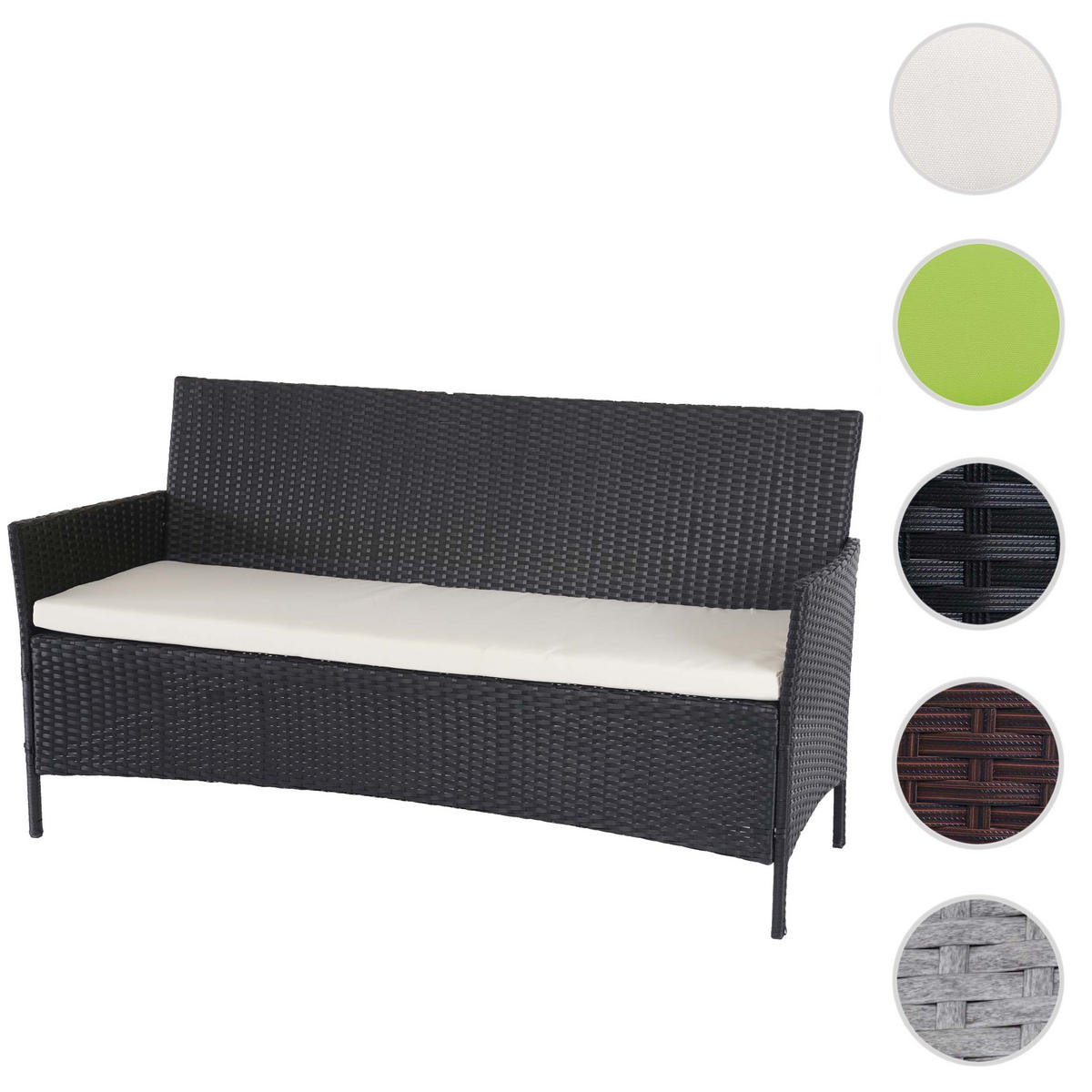 3-SITZER POLY-RATTAN GARTENBANK Anthrazit, Cremeweiß - Anthrazit/Weiß, Kunststoff (154/82/60cm) - MCW