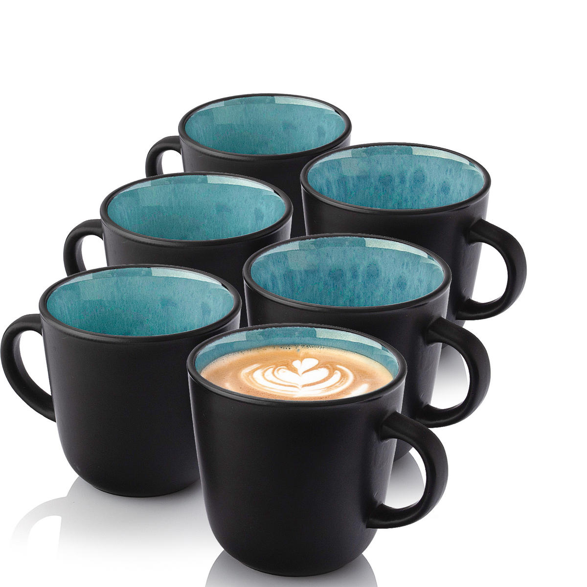 KAFFEEBECHER SET GRANADA - 6 teilig aus Steingut - Blau, Stein (0.43L) - Sänger