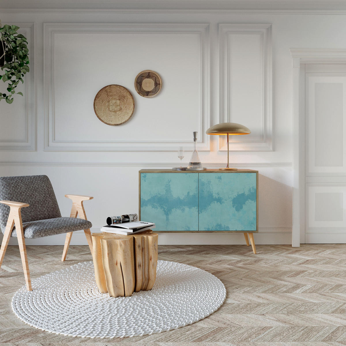SIDEBOARD SKY WASH, Eicheneffekt, 111x42x77,5 cm, 2 Türen - Eichefarben/Buchefarben, Holzwerkstoff/Buchenholz (111/77.5/42cm) - SpaceRebels