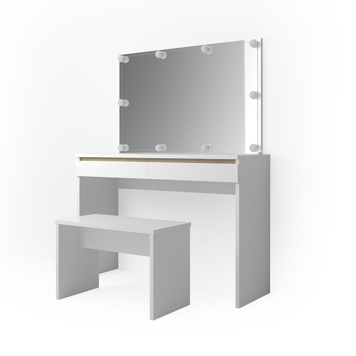 SCHMINKTISCH Emma Weiß 120 cm mit LED Beleuchtung und Bank - Weiß, Holzwerkstoff (120/83/41.8cm) - Vicco