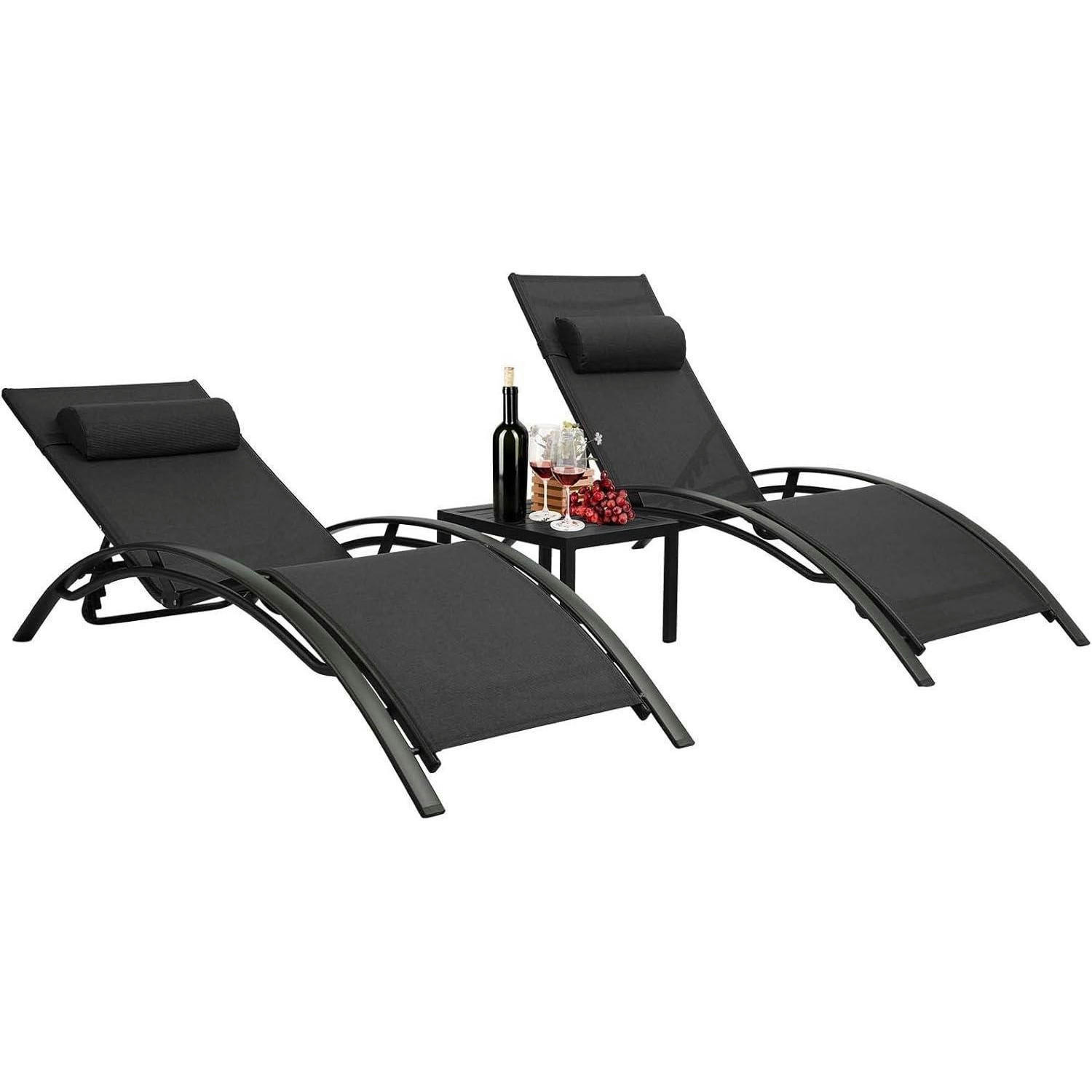 SONNENLIEGE 2er Set mit Beistelltisch Schwarz - Schwarz, Metall (64/83.5/153cm)