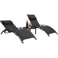 SONNENLIEGE 2er Set mit Beistelltisch Schwarz - Schwarz, Metall (64/83.5/153cm)