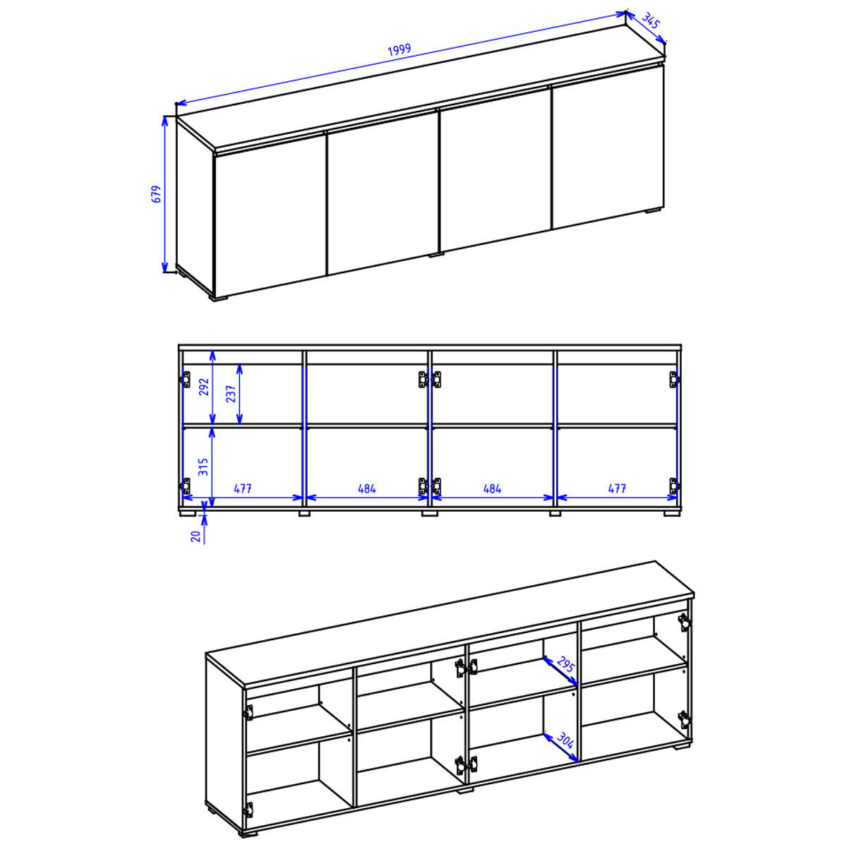 SIDEBOARD Liko Bílá a dřevo - bílá, kompozitní dřevo (200/67.9/34.5cm) - Petits-meubles