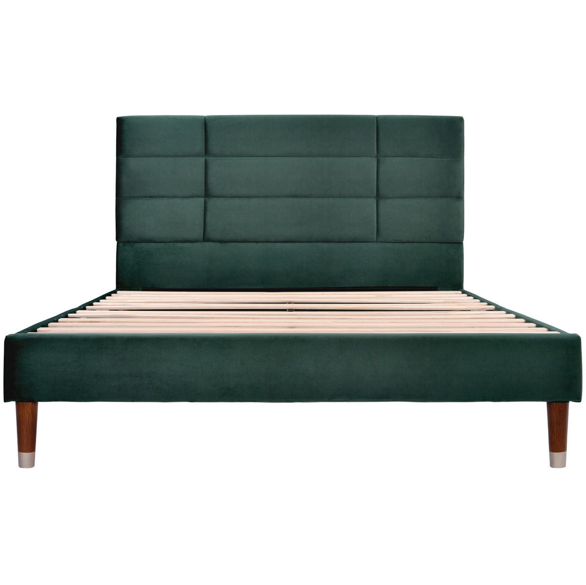 POLSTERBETT 140/200 cm grün aus Samt und Massivholz mit Matratze - Grün, Holzwerkstoff (140/200cm) - OKWISH