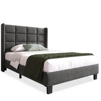 BETT mit Lattenrost 90x200 cm Leinen Grau - Grau, Metall (90/200cm) - Meubliv